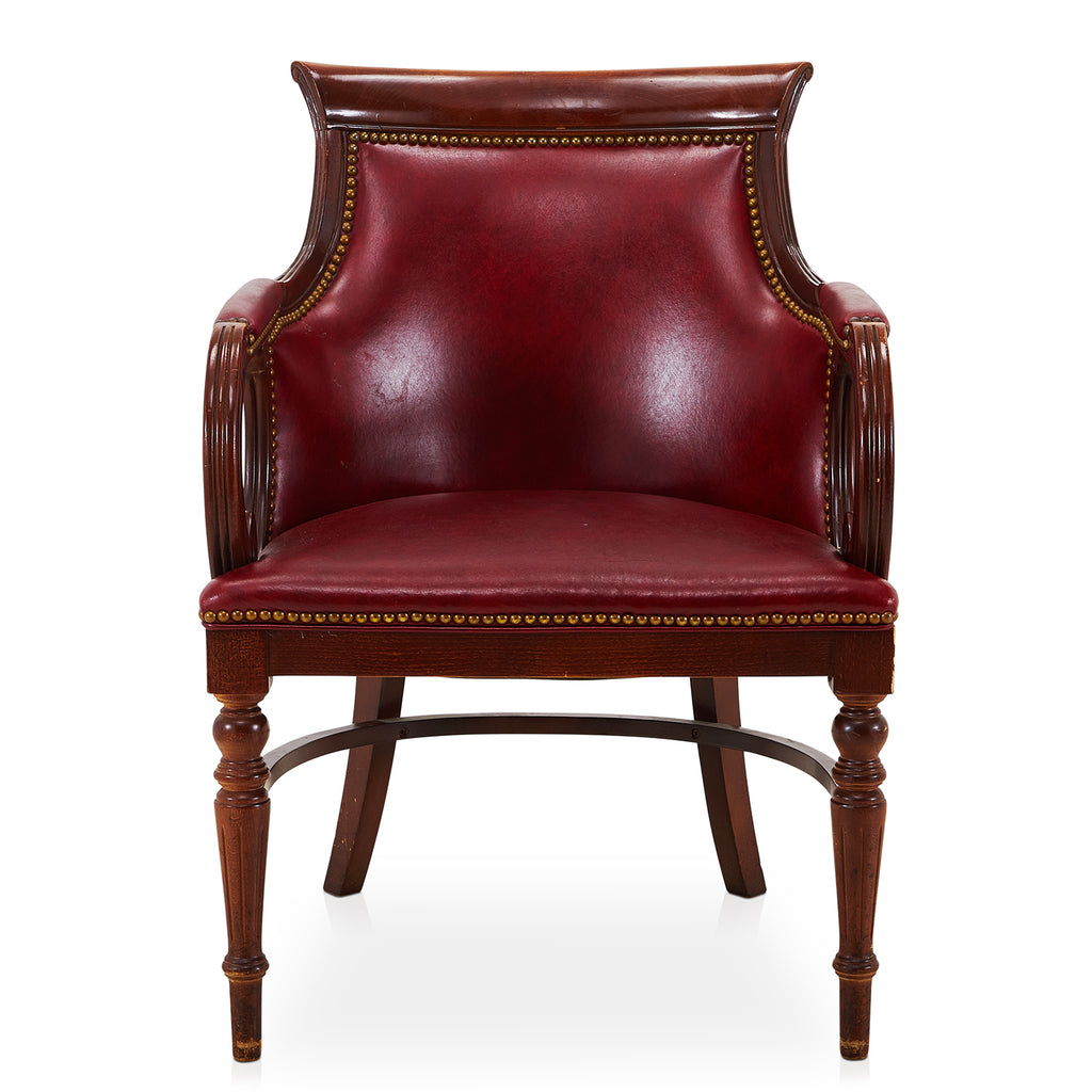 Red Burgundy Pacific Dining Car Leather & Dark Wood Dining Armchair