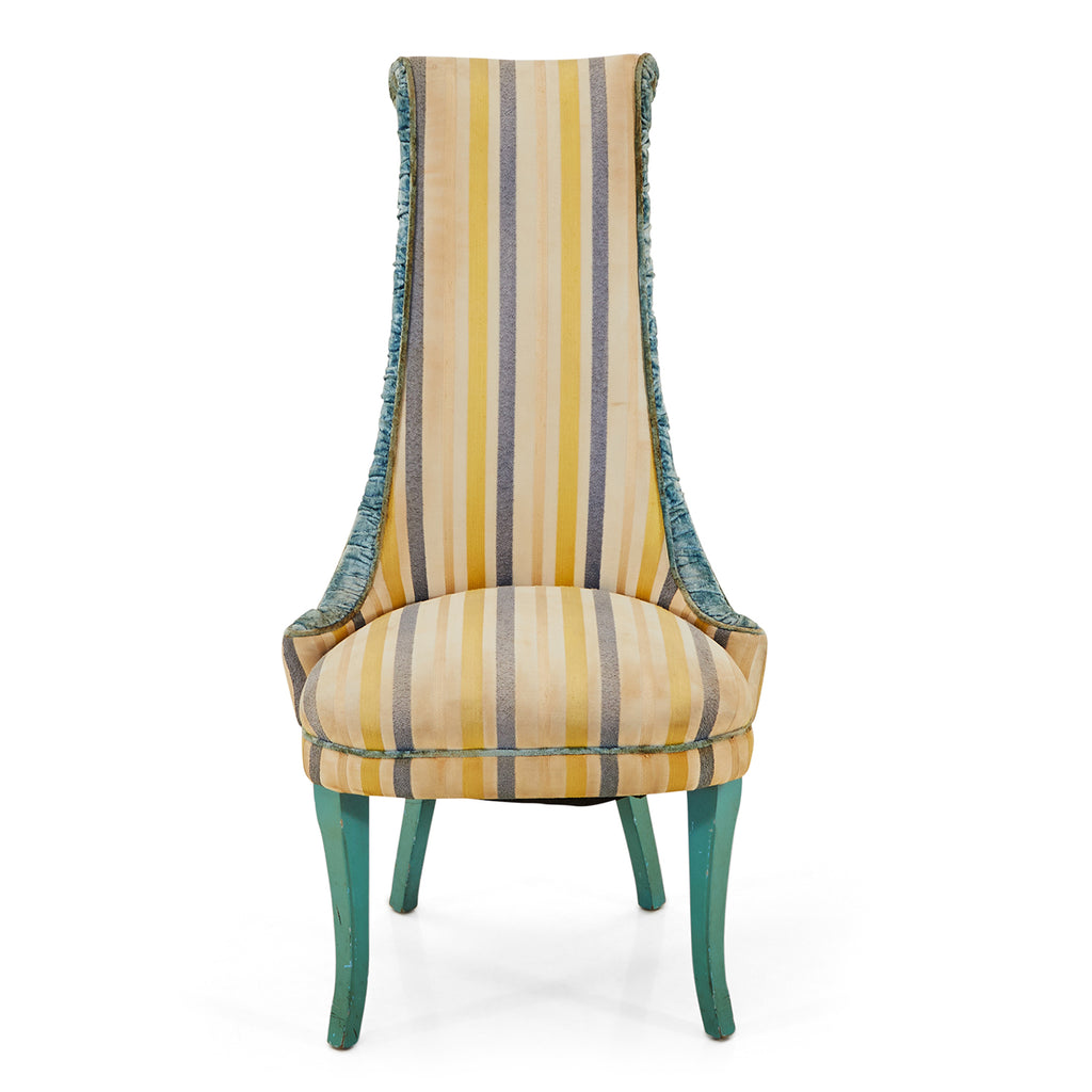 Yellow & Blue Striped High-Back Dining Chair