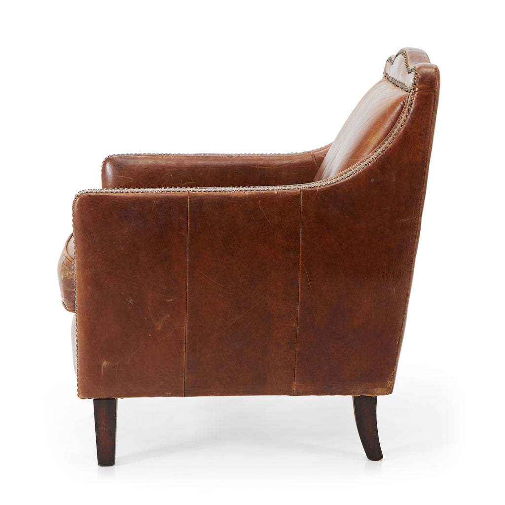Brown Leather Studded Vintage Arm Chair