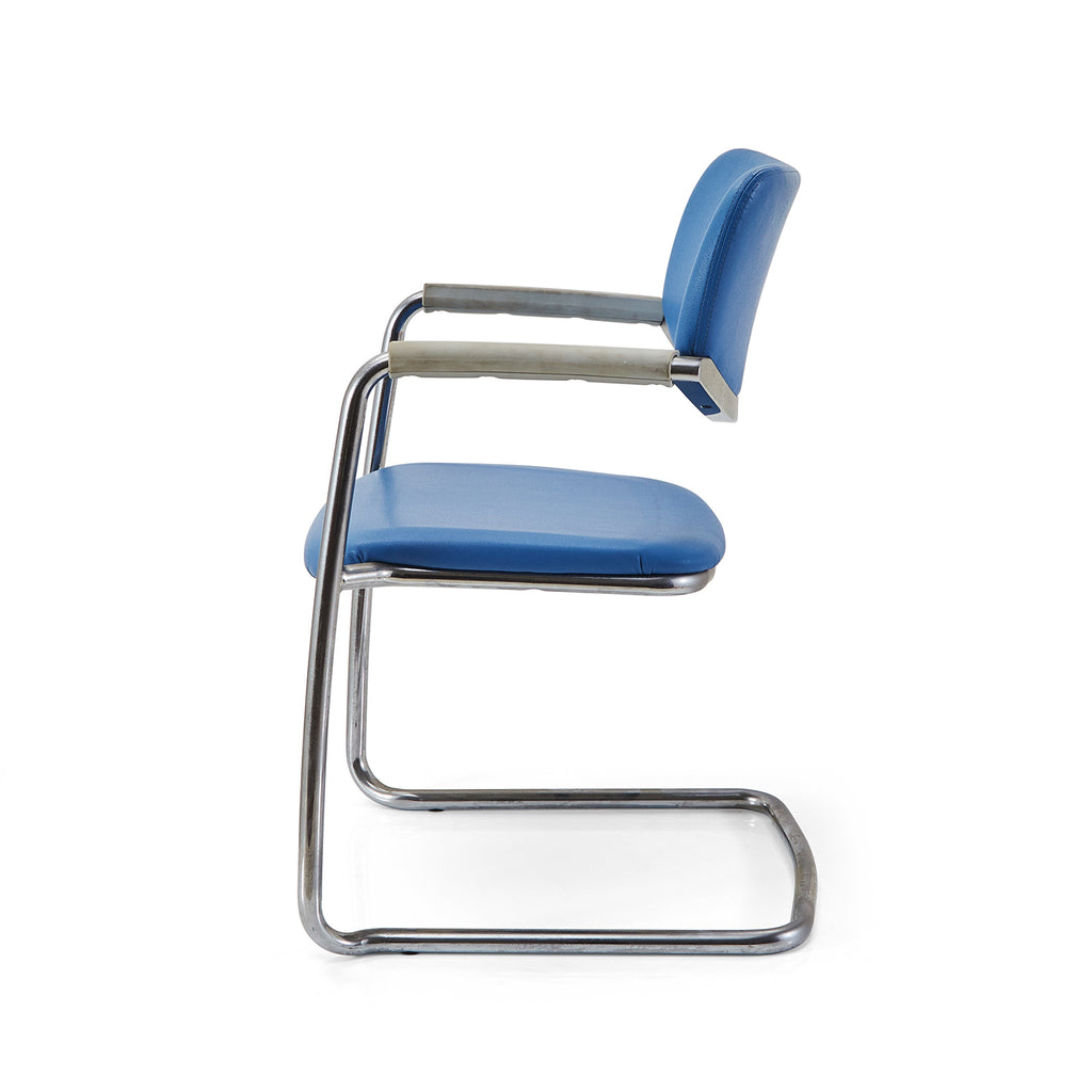 Blue & Chrome Cantilever Arm Chair