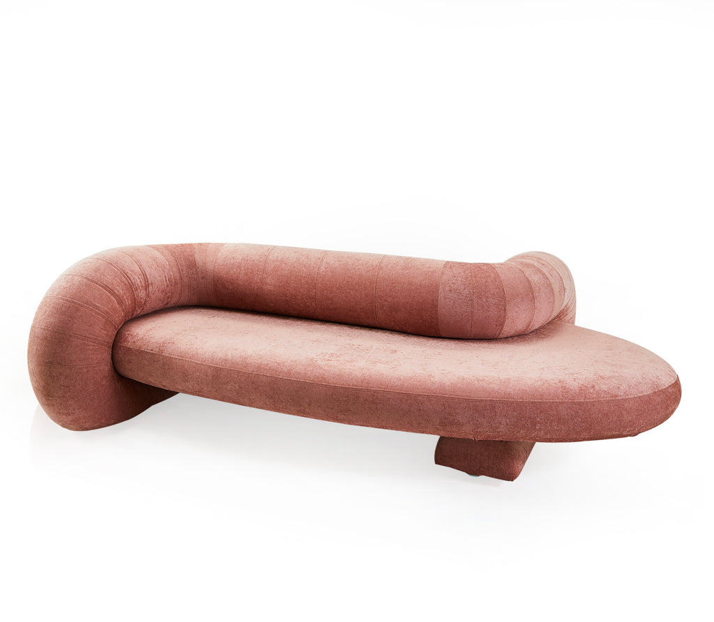 Large Pale Pink Velvet Serpentine Lounge Sofa