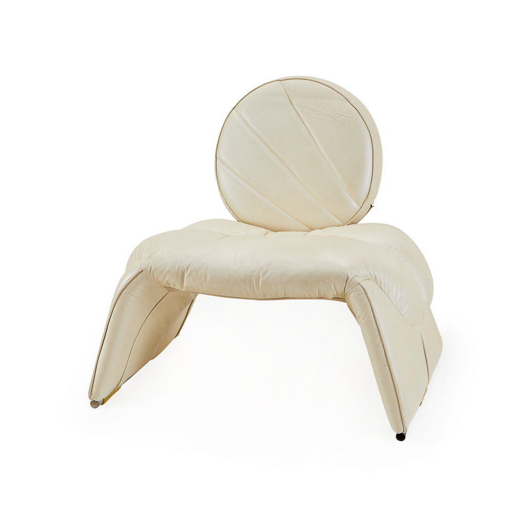 White Leather Padded Circle Back Lounge Chair