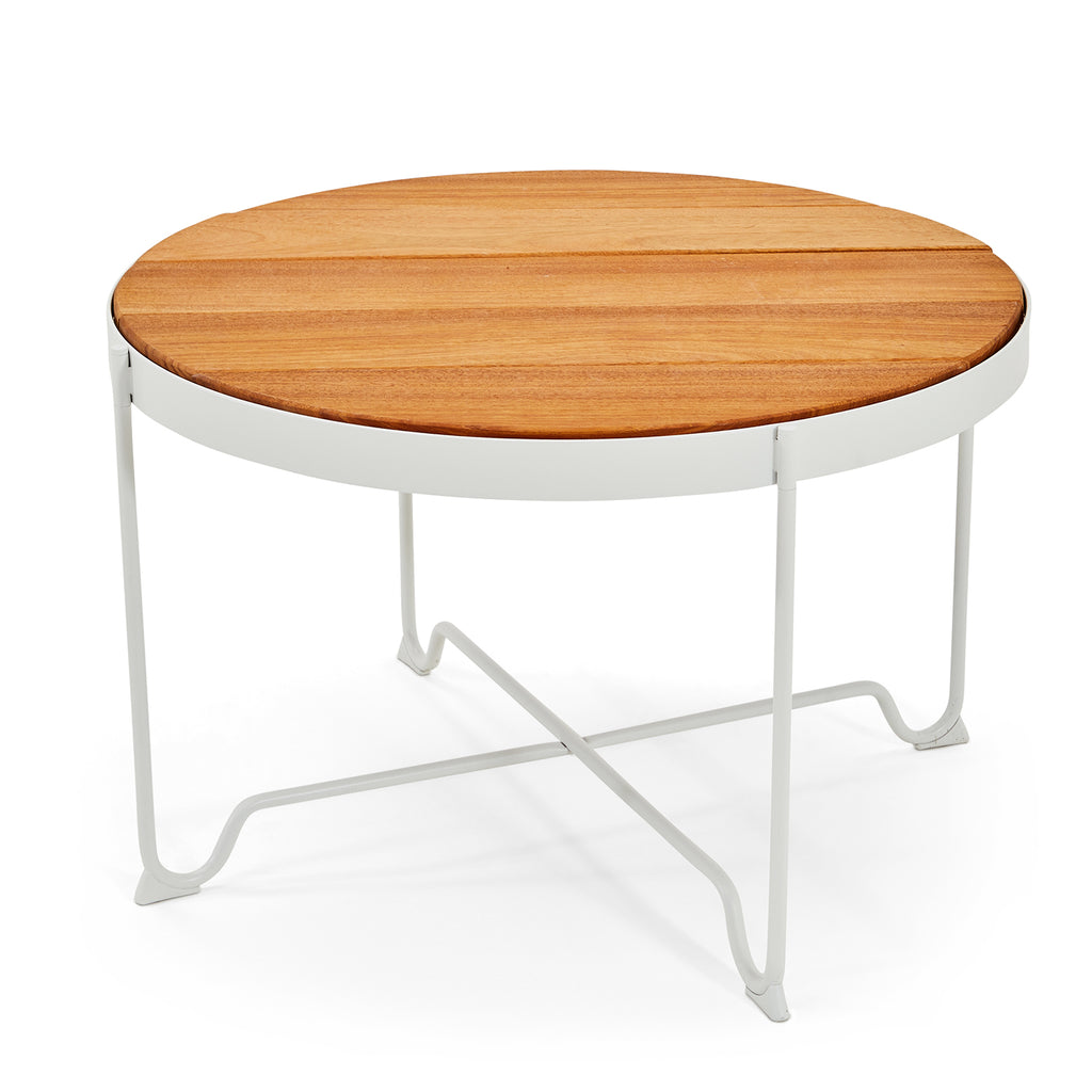 White Metal & Wood Round Coffee Table