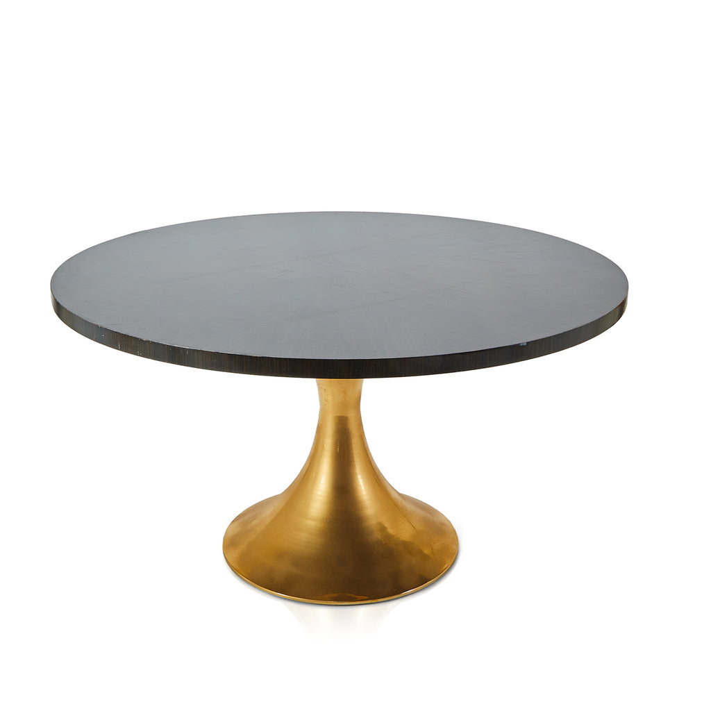 Round Black Wood Top Dining Table w Gold Tulip Base