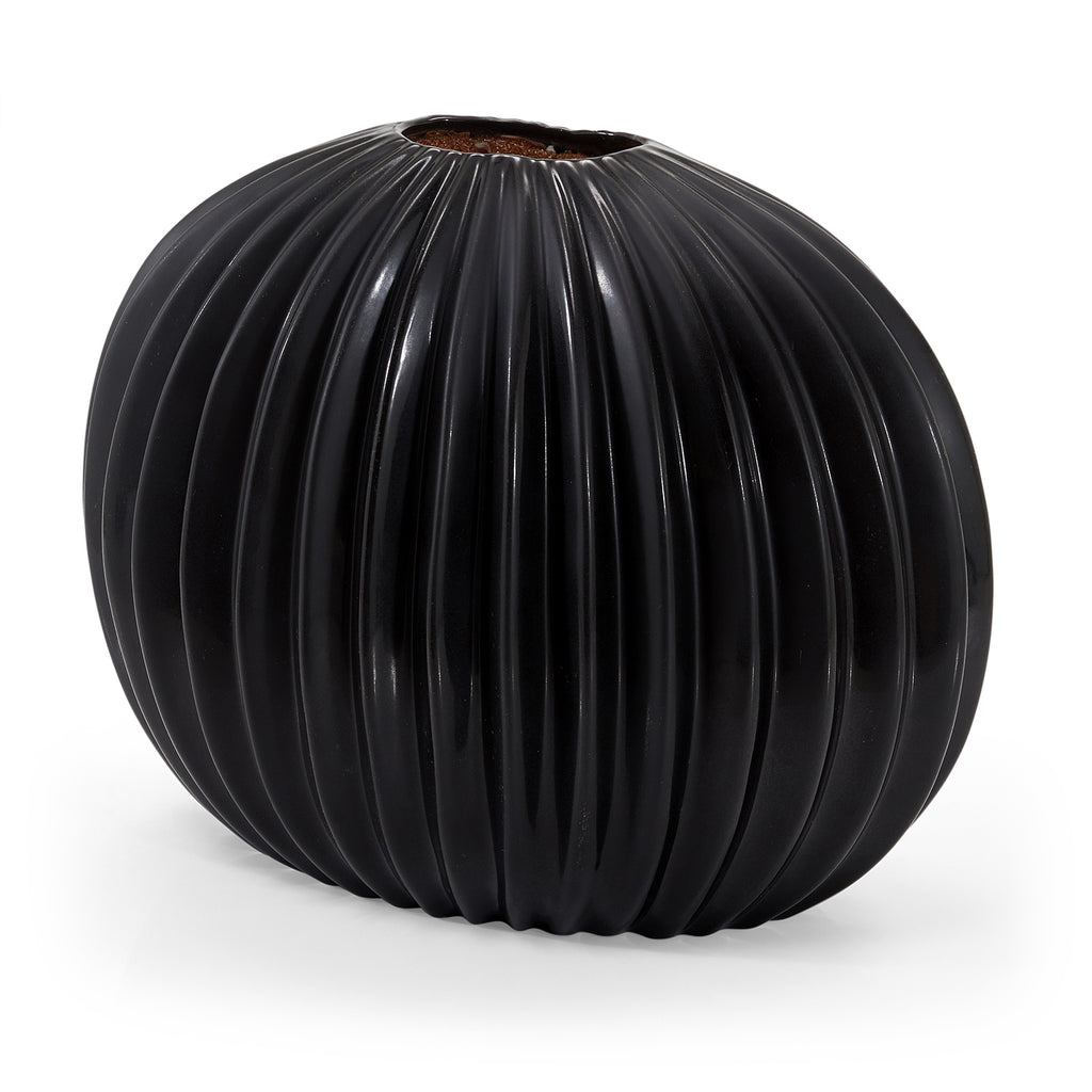 Black Wide Ribbed Vase