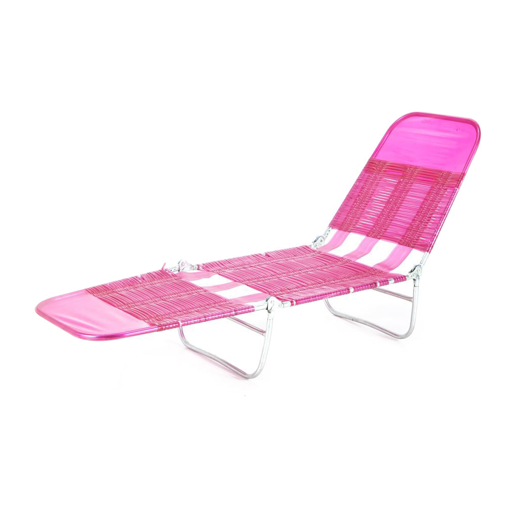 Pink Plastic Strapped Outdoor Chaise Lounger