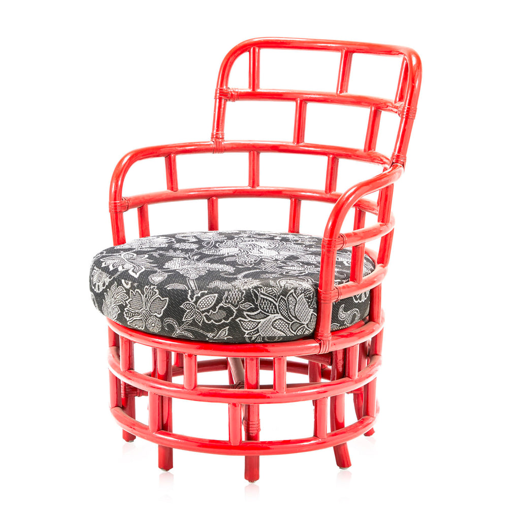 Red Bamboo & Grey Floral Lounge Chair