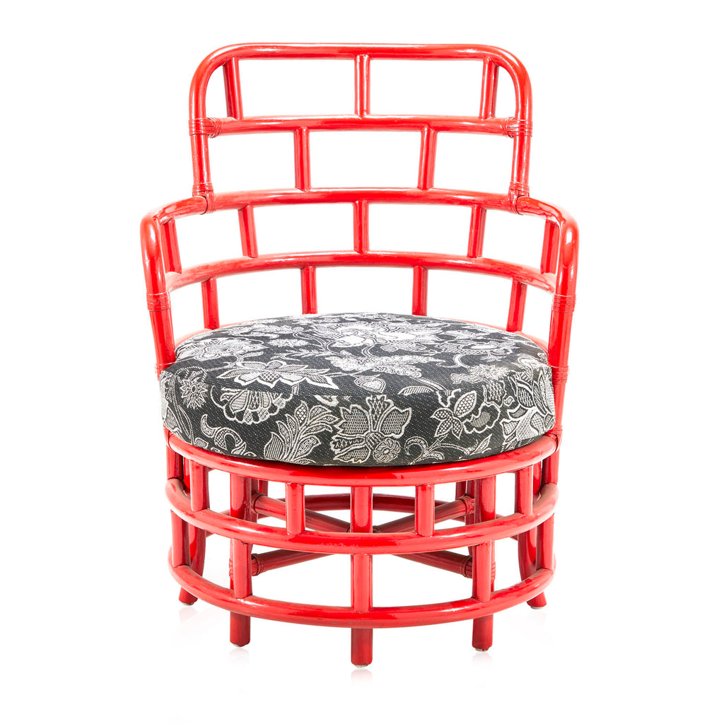 Red Bamboo & Grey Floral Lounge Chair