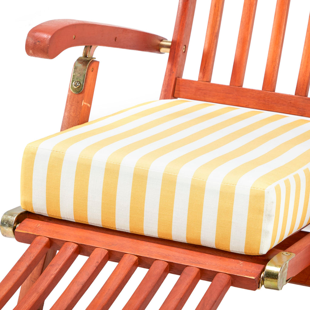 Wooden Outdoor Lounge Chair - Yellow Stripe Cushion