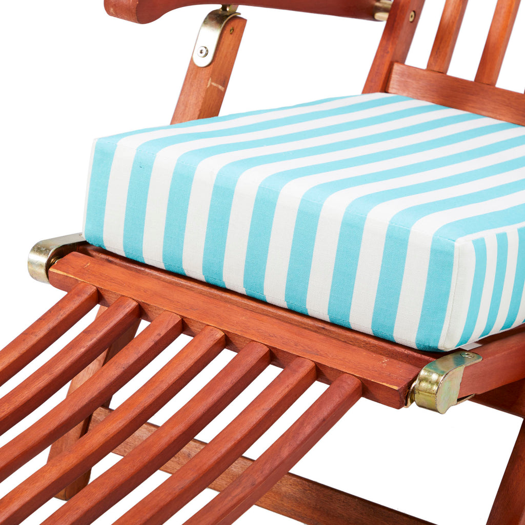 Wooden Outdoor Lounge Chair - Aqua Stripe Cushion