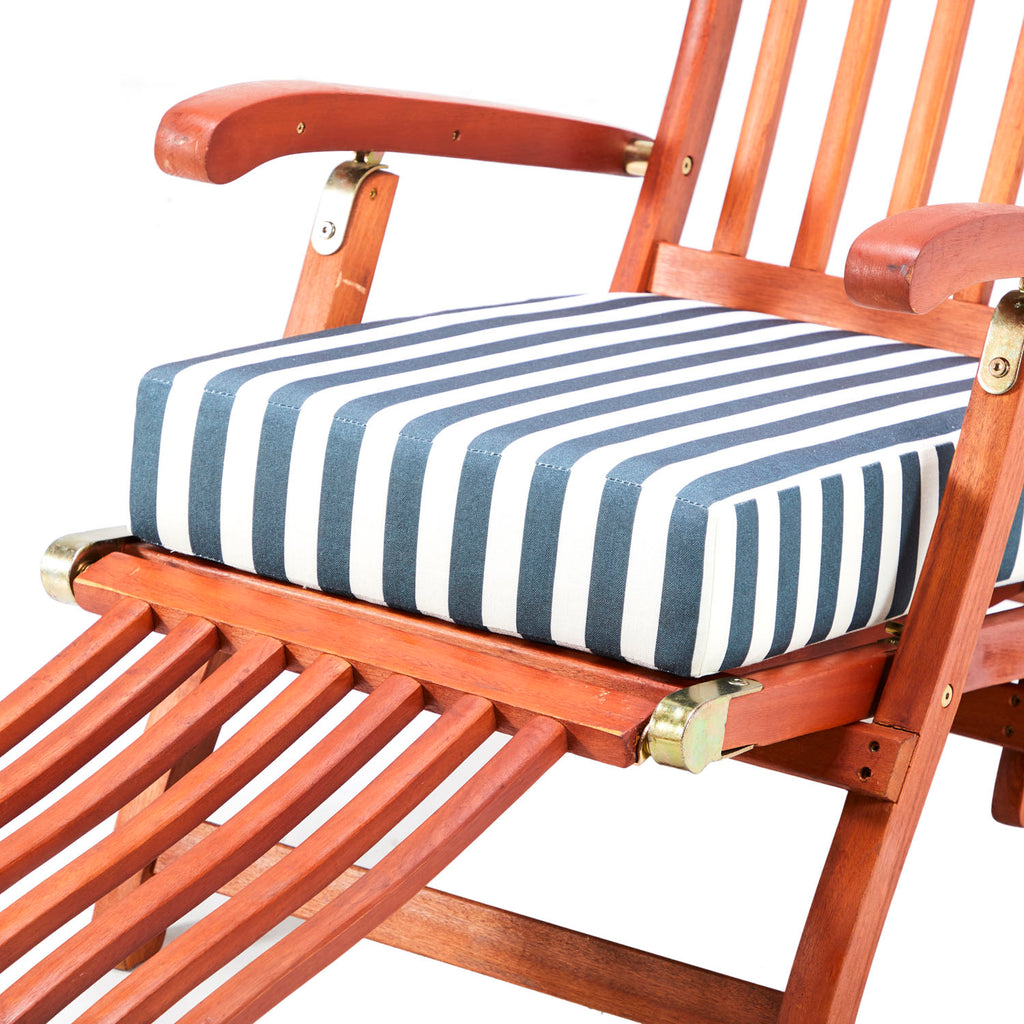 Wooden Outdoor Lounge Chair - Blue Stripe Cushion