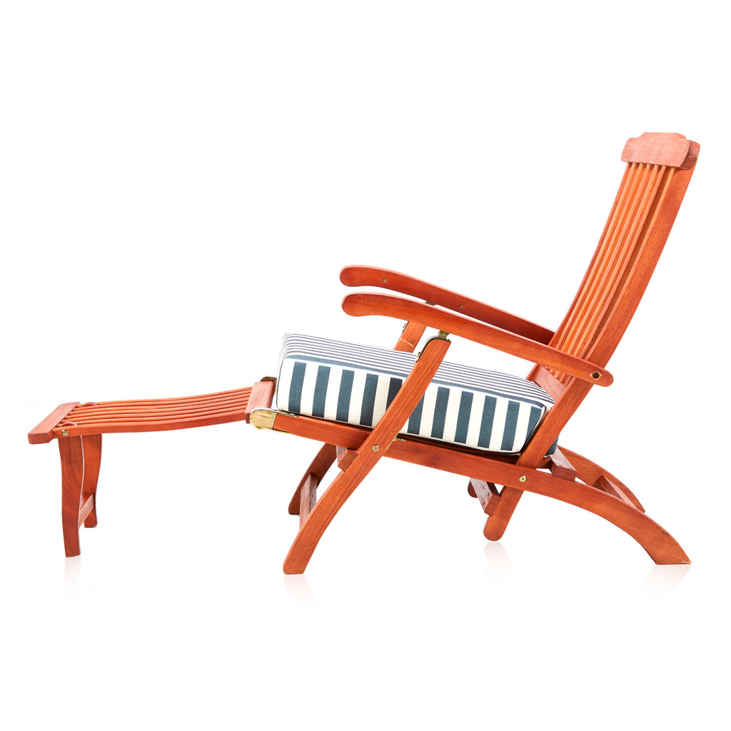Wooden Outdoor Lounge Chair - Blue Stripe Cushion