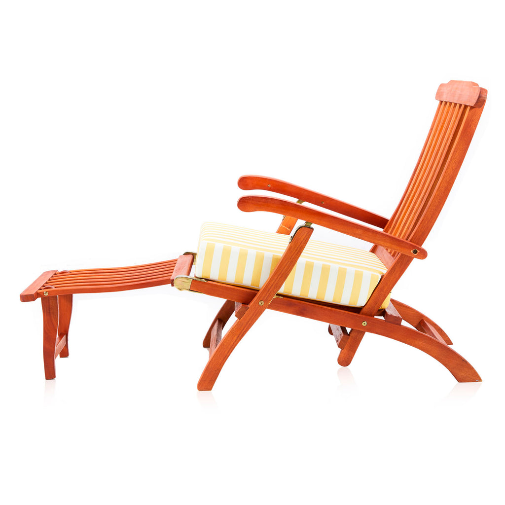 Wooden Outdoor Lounge Chair - Yellow Stripe Cushion