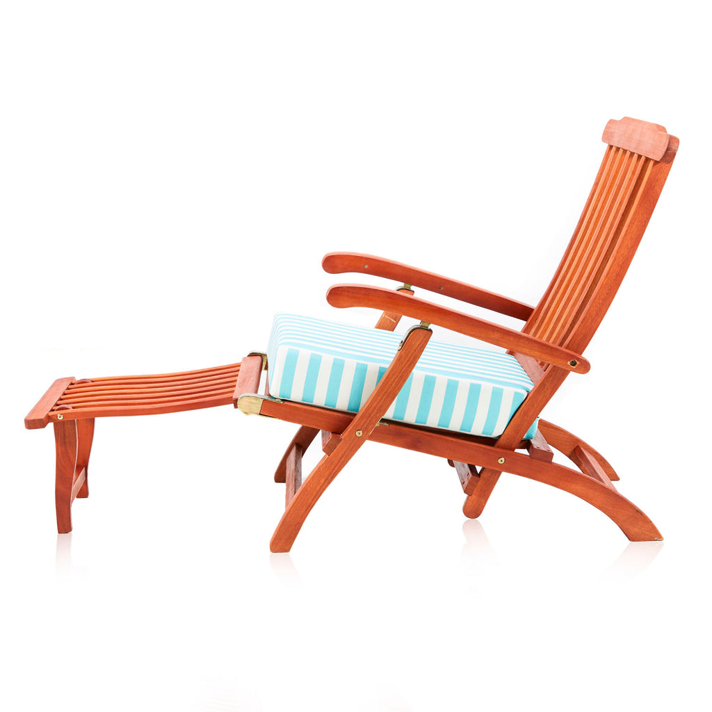 Wooden Outdoor Lounge Chair - Aqua Stripe Cushion