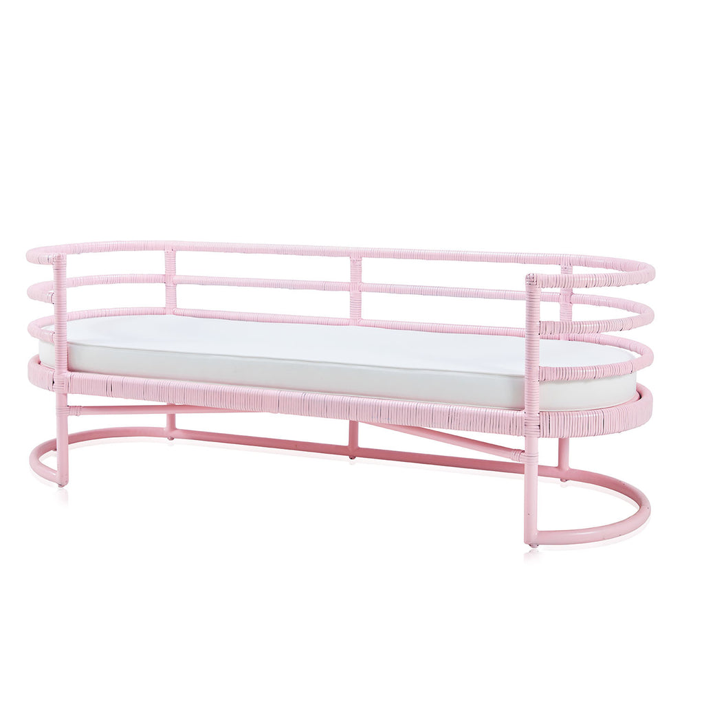 Pink Wicker Wrapped Bench