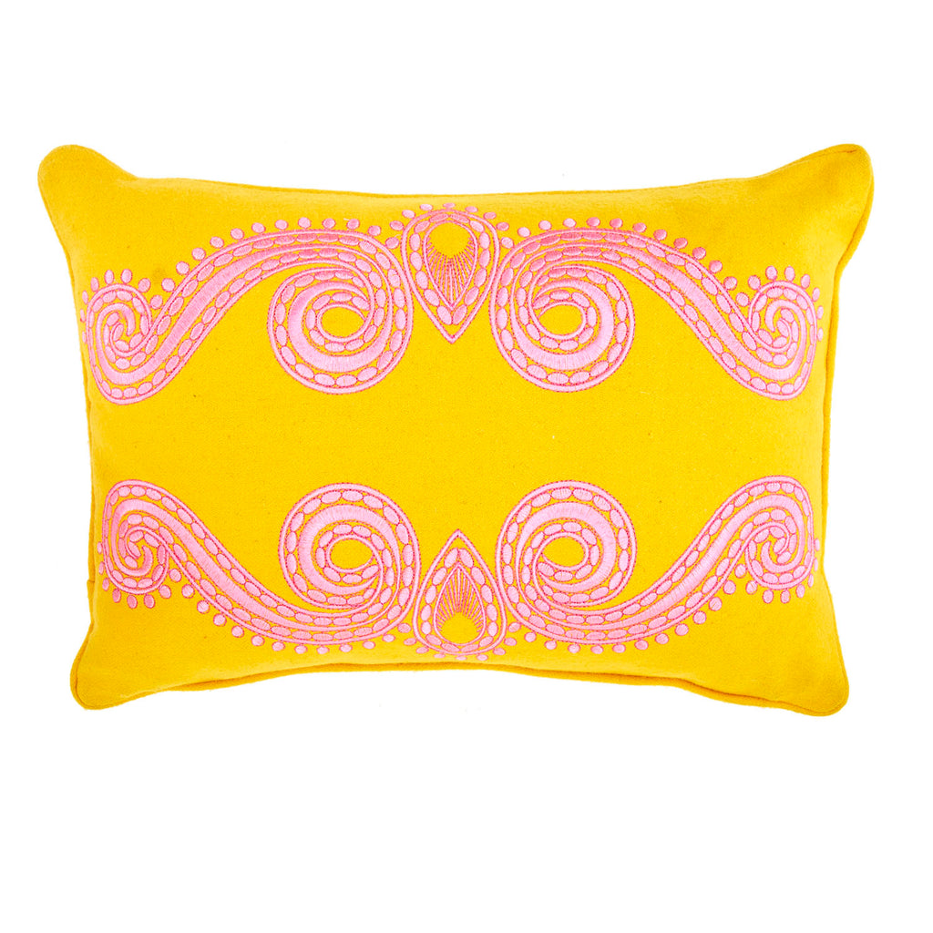 Yellow and Pink Embossed Ribbon Pillow