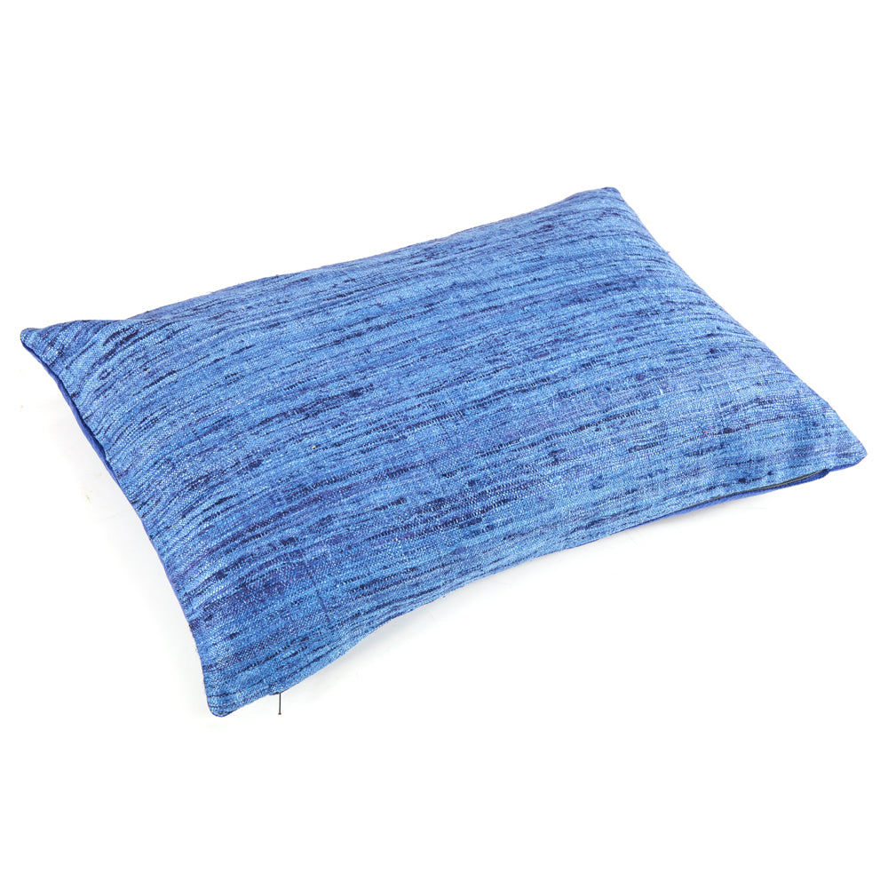 Blue Frayed Weave Lumbar Pillow - Small