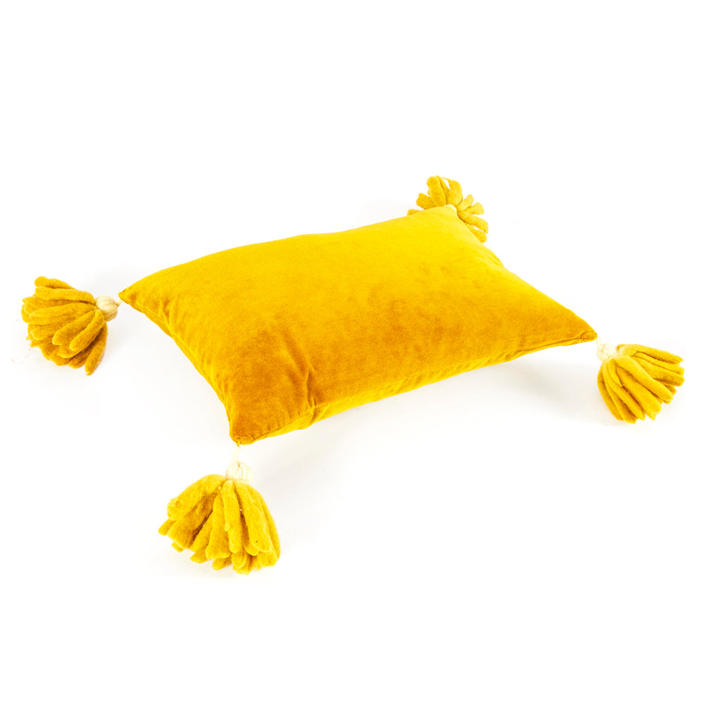 Yellow Mustard Velvet Tassel Lumbar Pillow