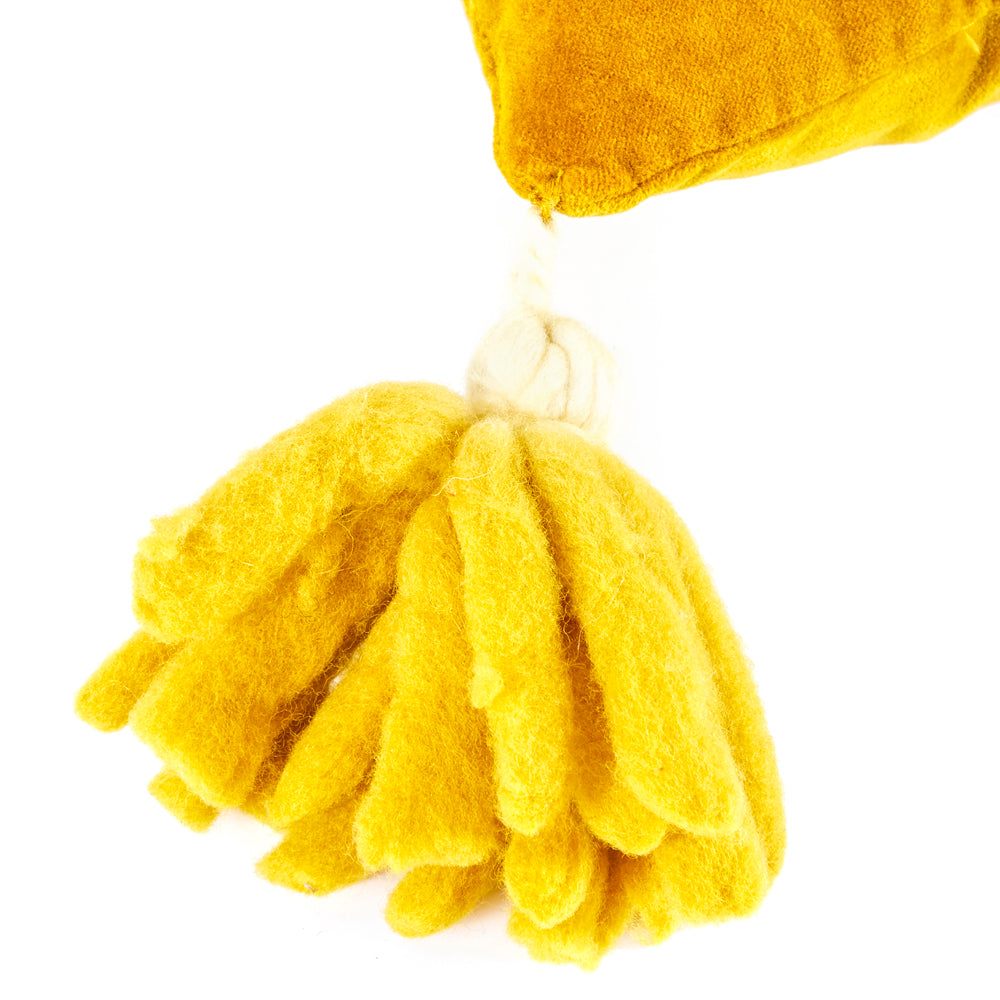Yellow Mustard Velvet Tassel Lumbar Pillow