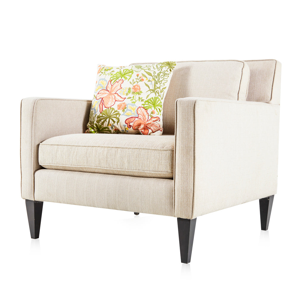 White & Green Embroidered Modern Floral Pillow