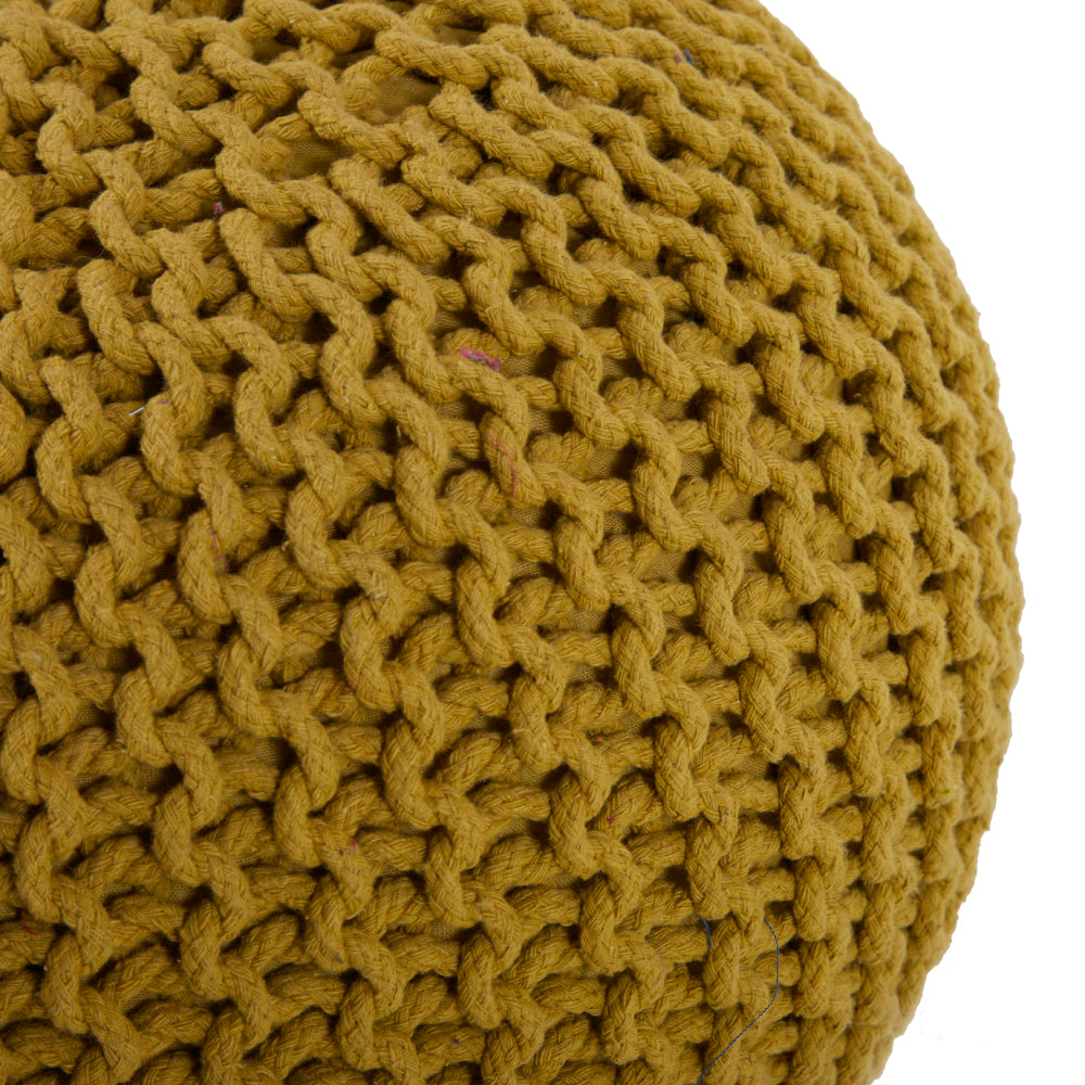 Olive Yarn Knit Round Ottoman