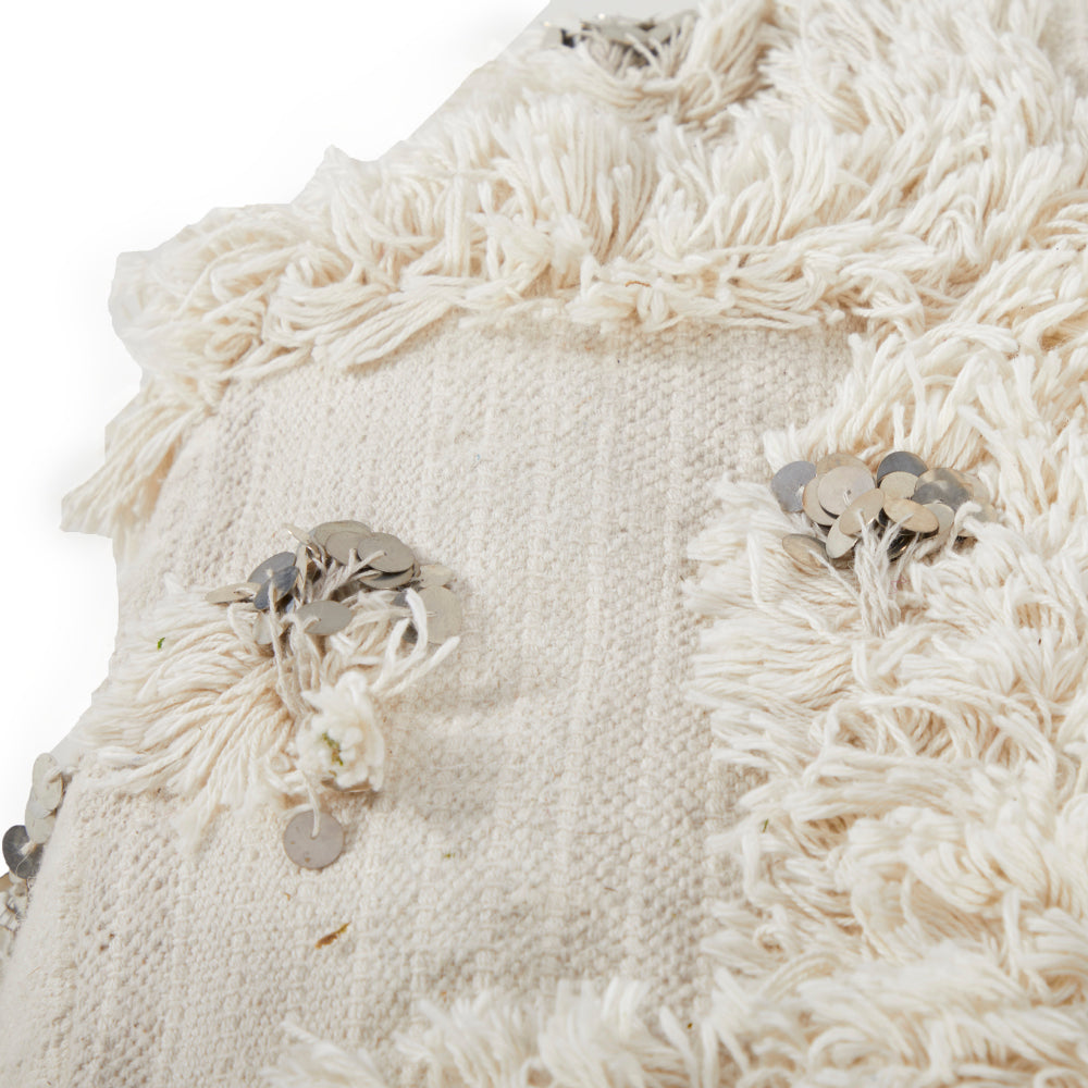 White Moroccan Shag Ottoman