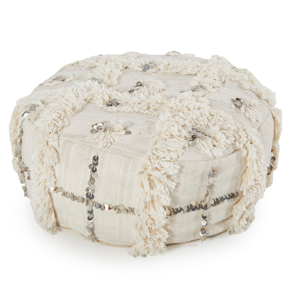 White Moroccan Shag Ottoman