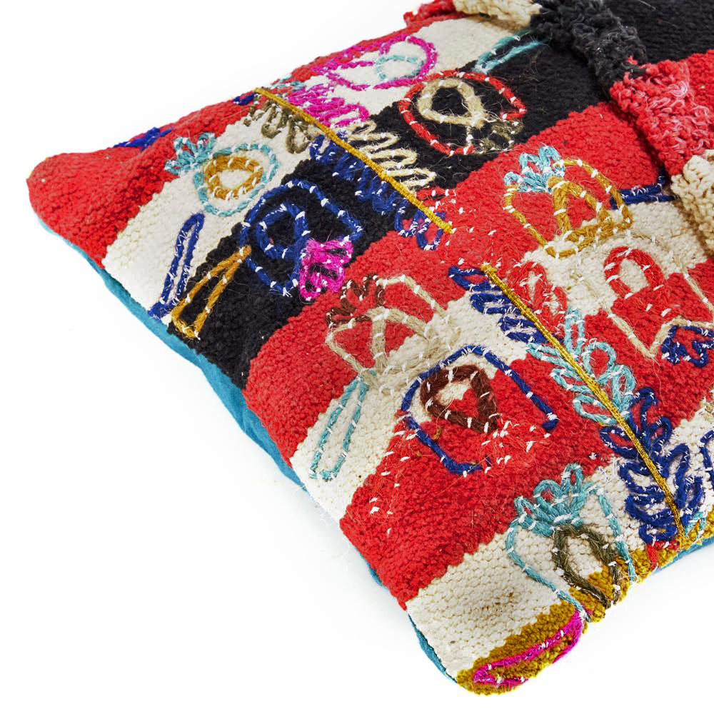 Red - White - Black Striped Knit Pillow