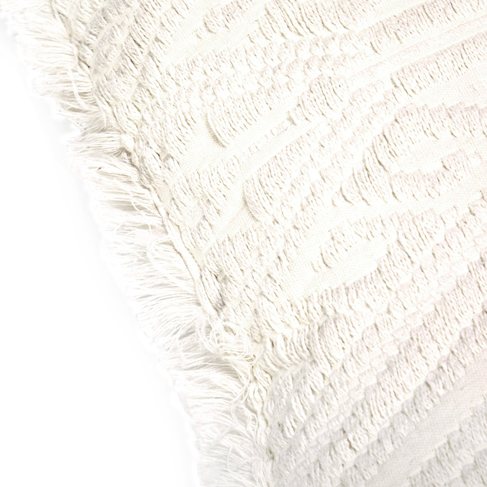 White Textured Knit Pillow with Fringe