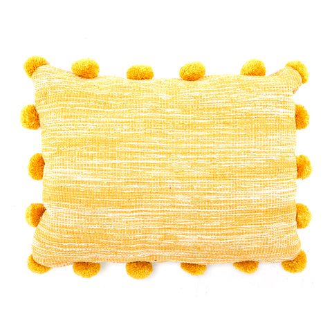 Yellow Woven Pom Pom Pillow