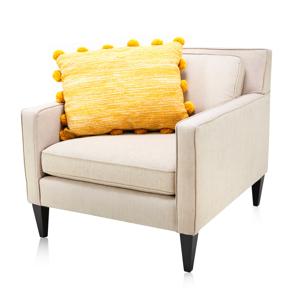 Yellow Woven Pom Pom Pillow