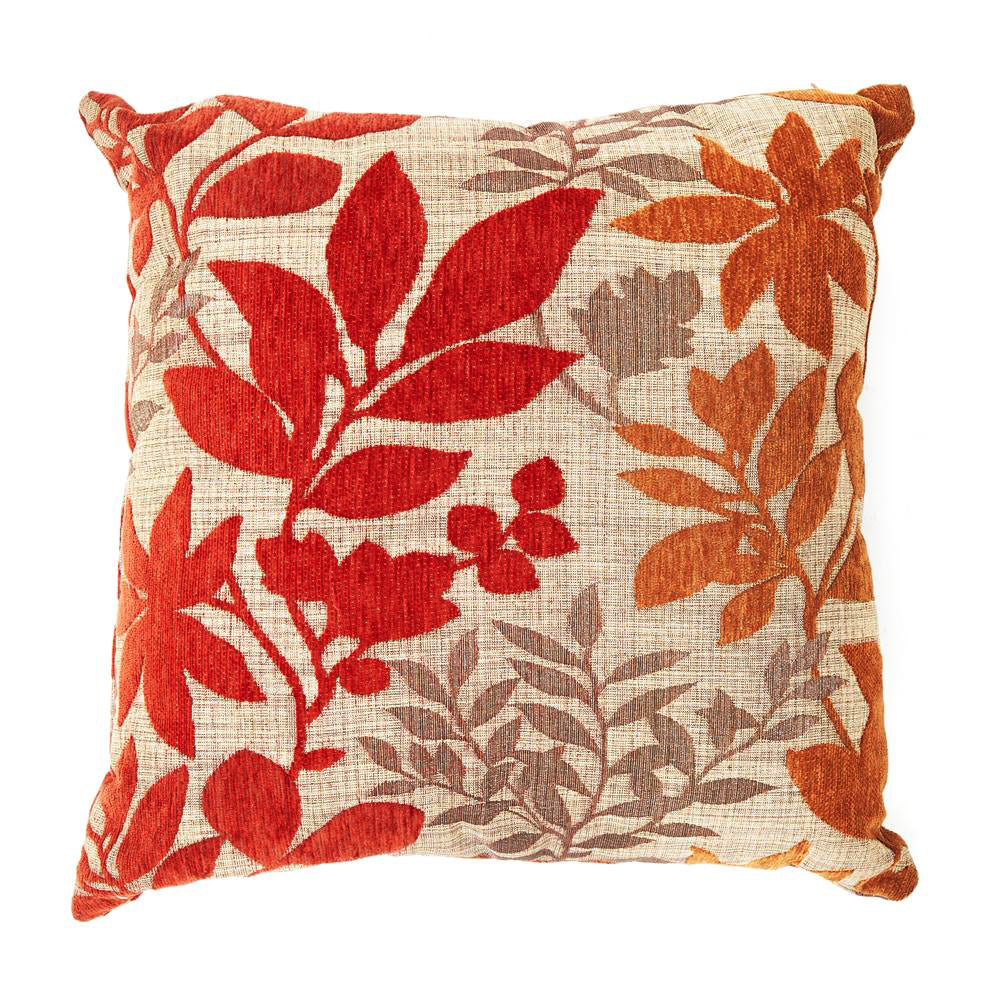Red + Tan Embroidered Floral Pillow