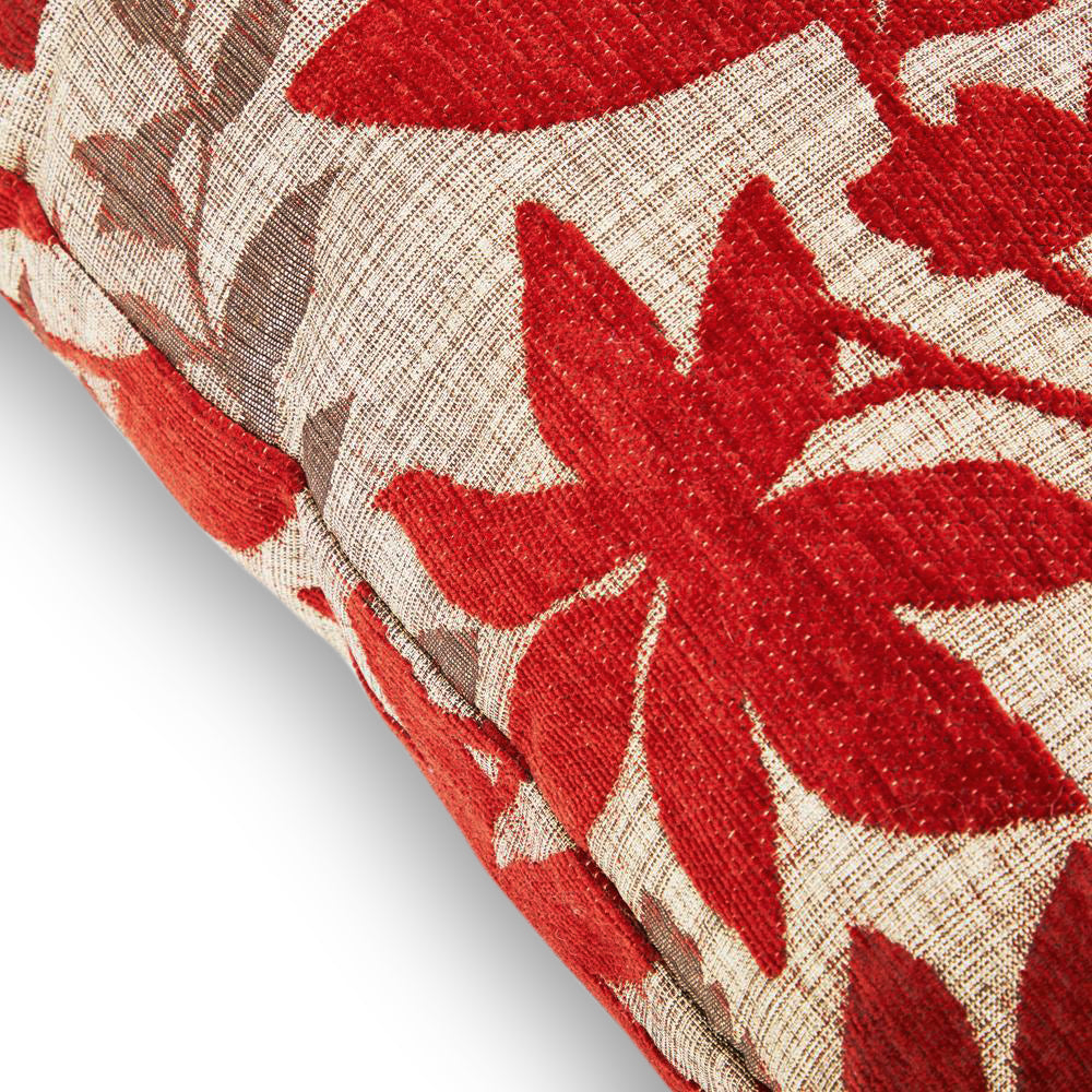 Red + Tan Embroidered Floral Pillow