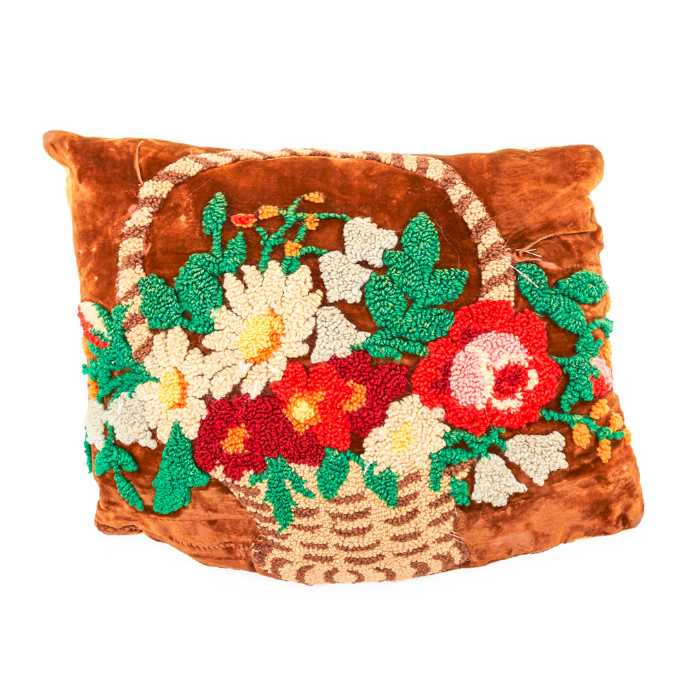Brown Flower Basket Pillow