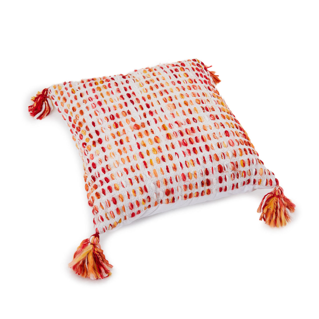 Orange Red Tan Yarn Stitches Pillow