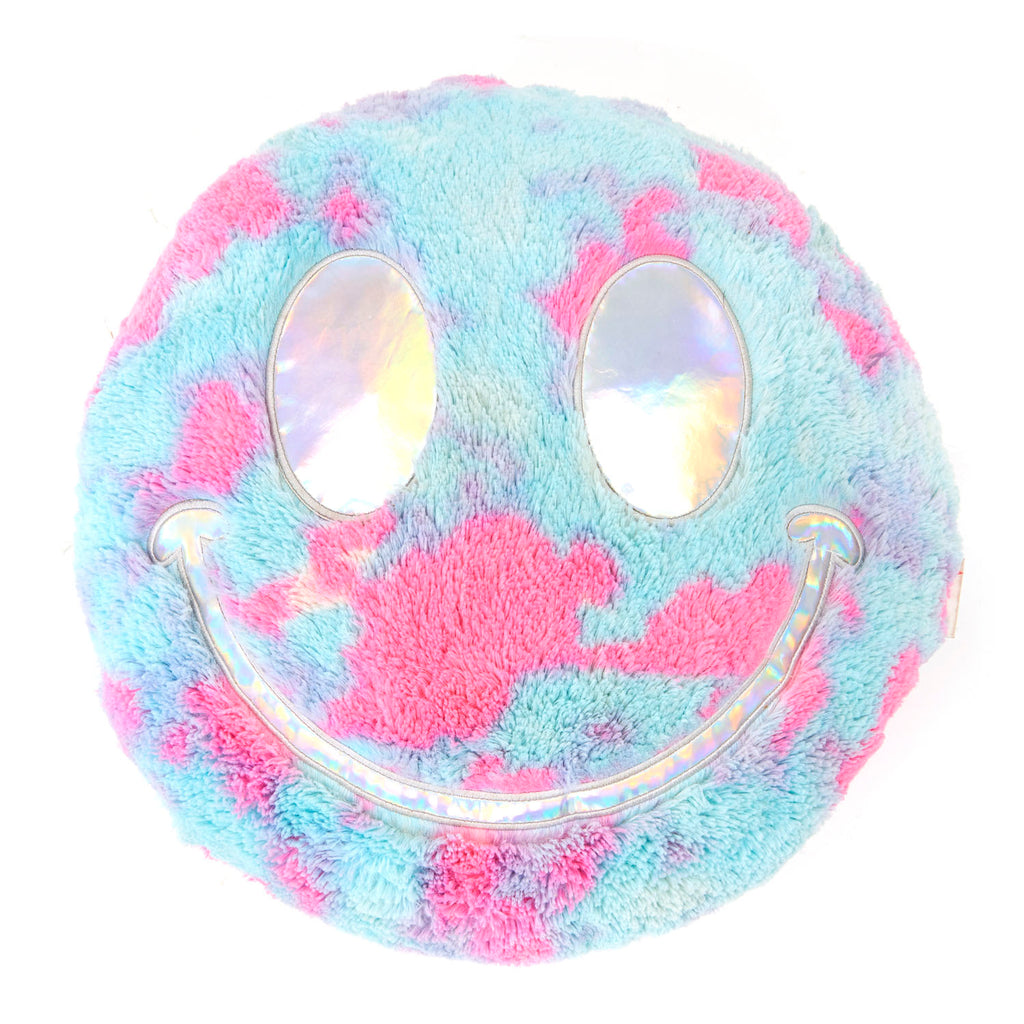 Blue & Pink Plush Cotton Candy Smiley Face Pillow