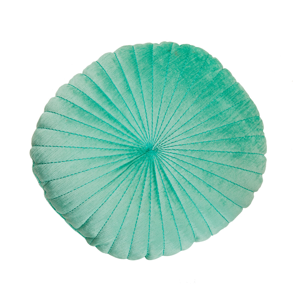 Aqua Velvet Seashell Round Pillow