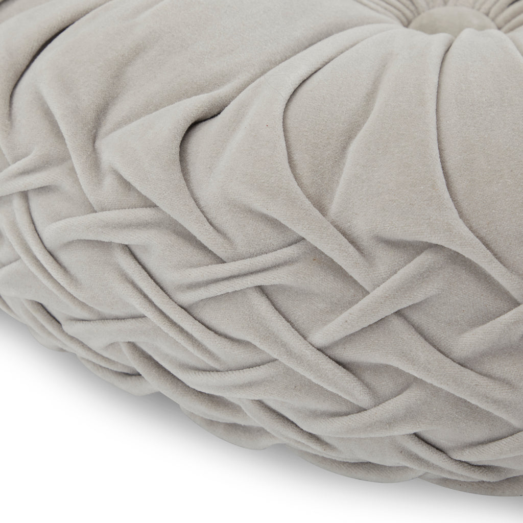 Light Grey Pleated Velvet Round Pillow