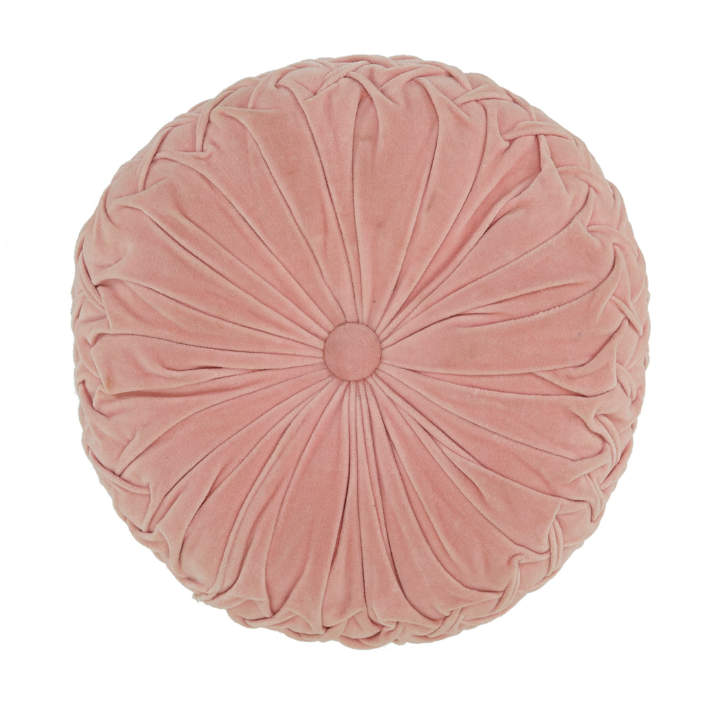 Pale Pink Pleated Velvet Round Pillow