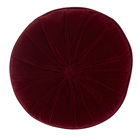 Burgundy Pleated Velvet Round Pillow