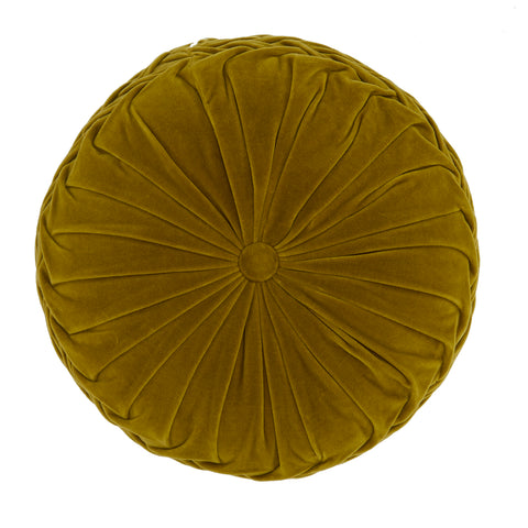 Green-Yellow Pleated Velvet Round Pillow
