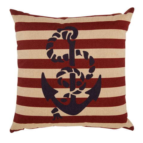Red Stripe Anchor Square Pillow