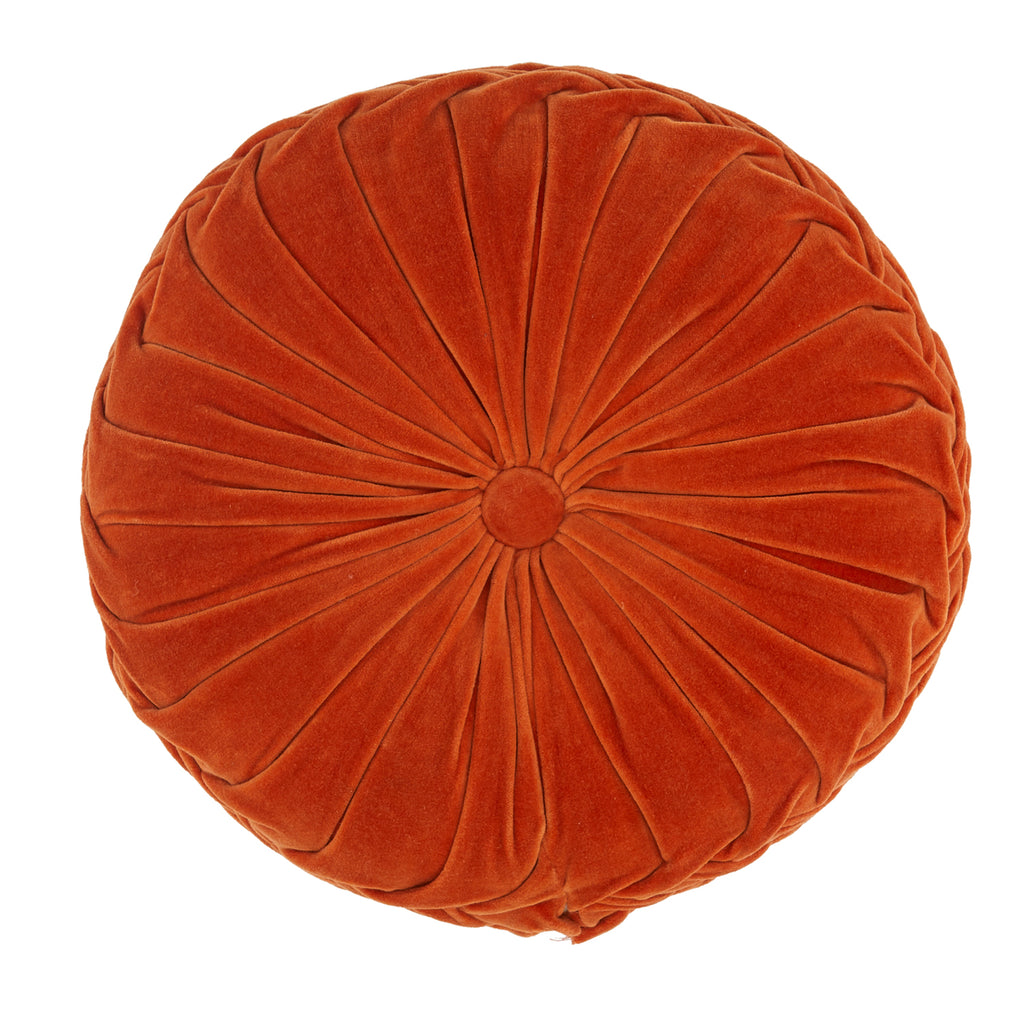 Orange Pleated Velvet Round Pillow
