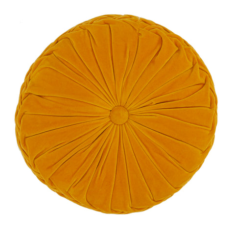 Yellow Mustard Pleated Velvet Round Pillow