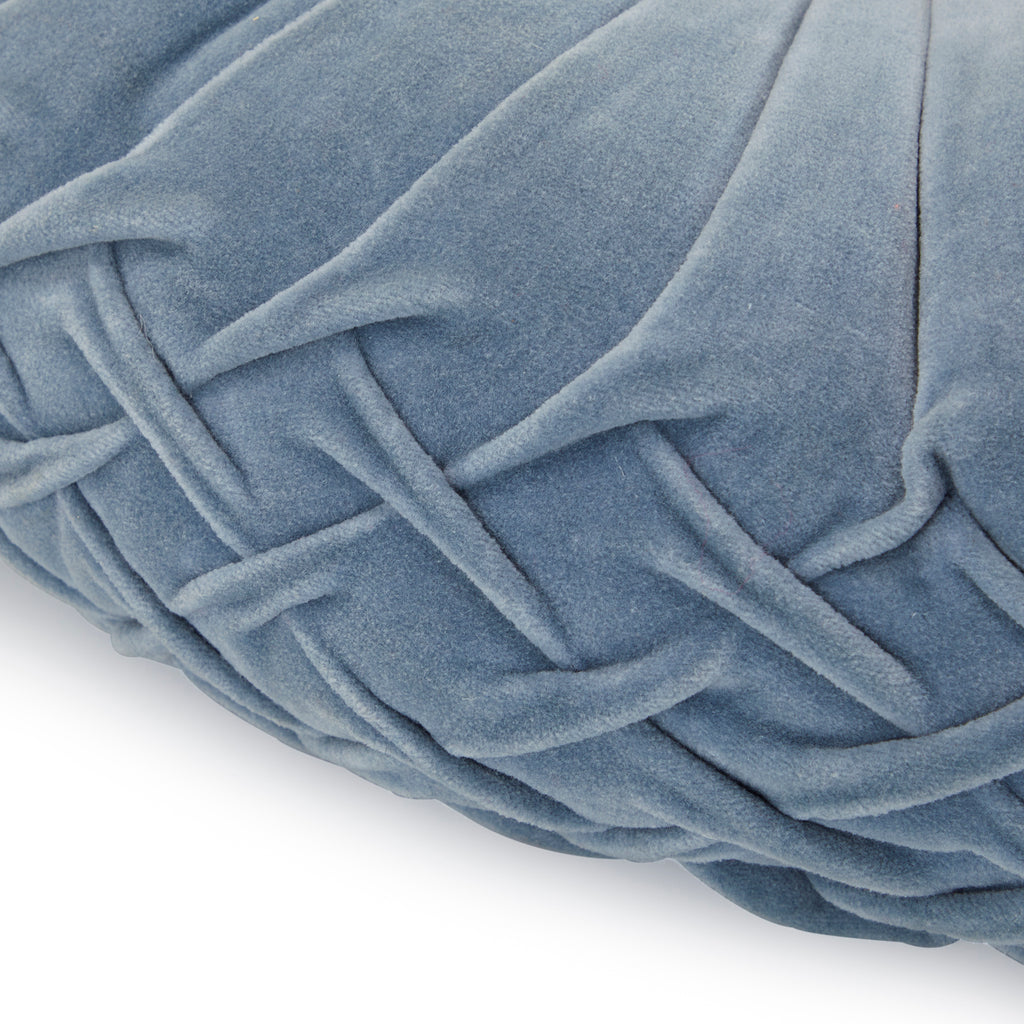 Slate Blue Pleated Velvet Round Pillow