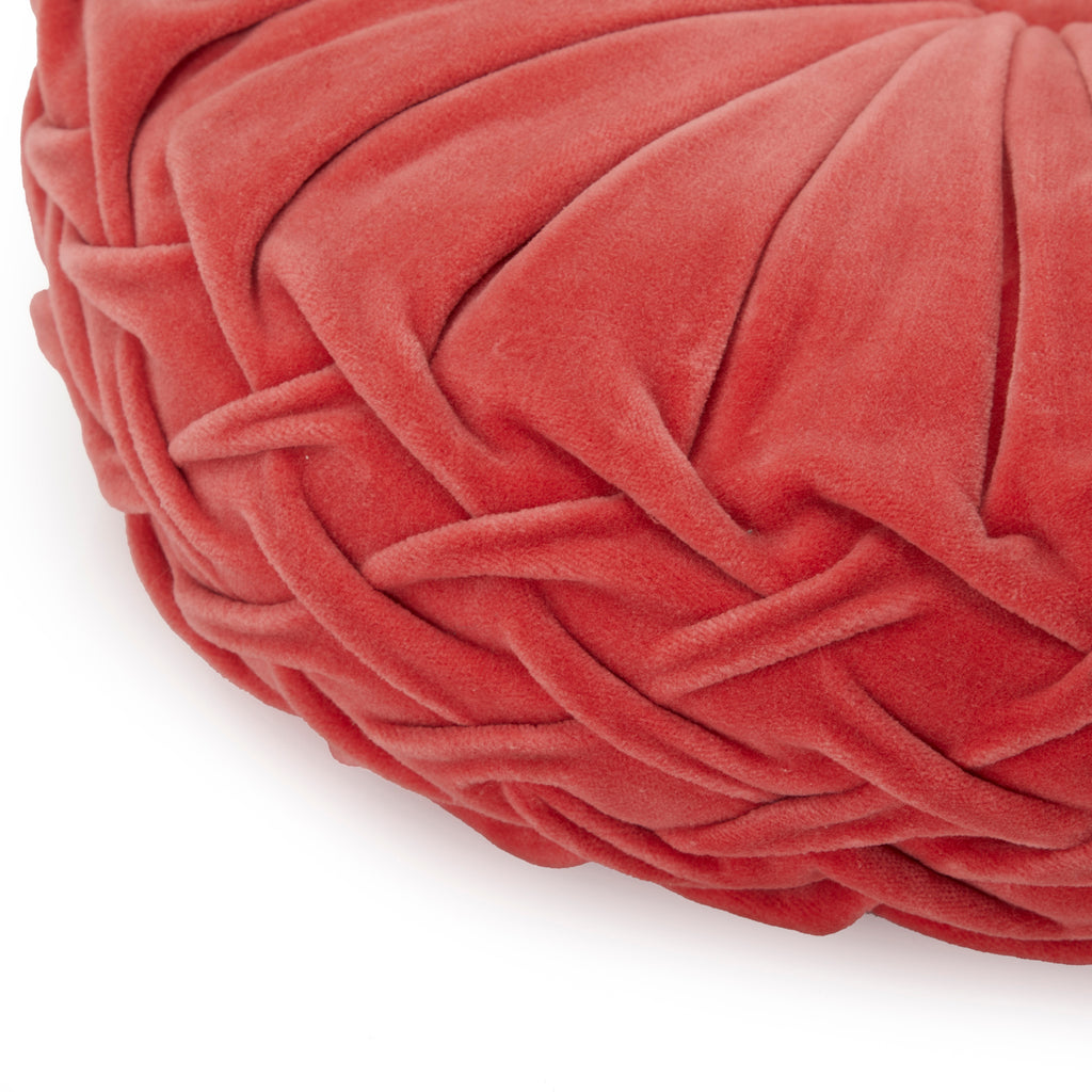 Raspberry Velvet Pleated Round Pillow