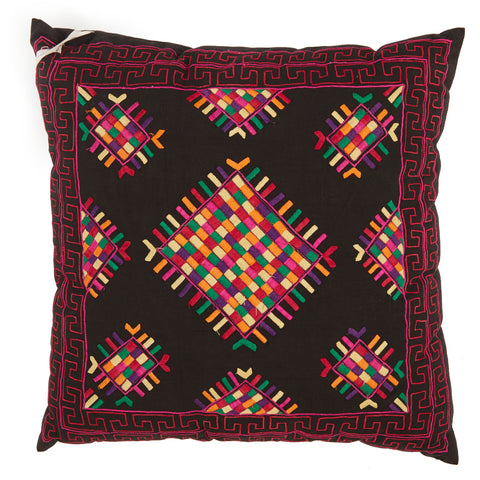 Black with Colorful Embroidered Pillow
