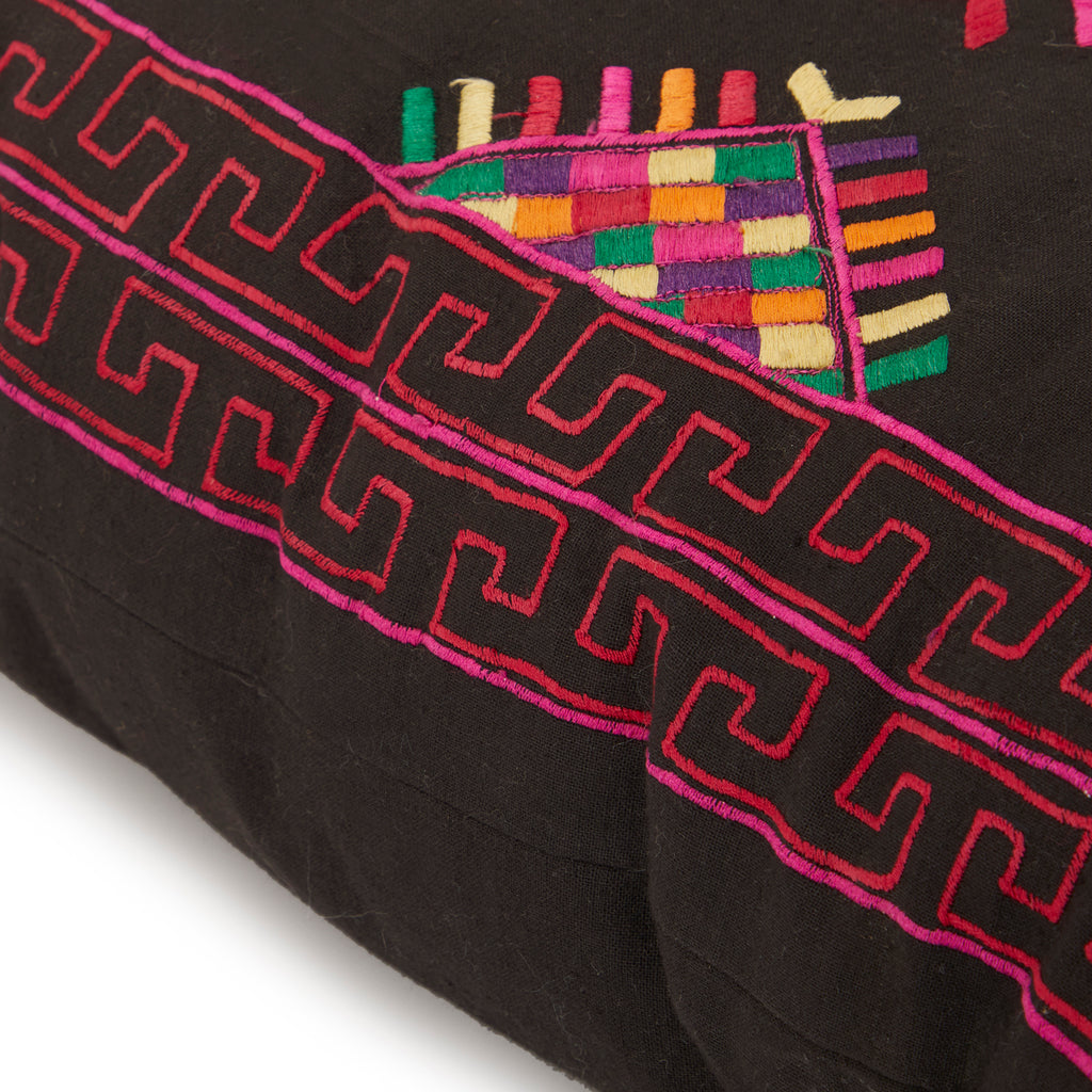Black with Colorful Embroidered Pillow