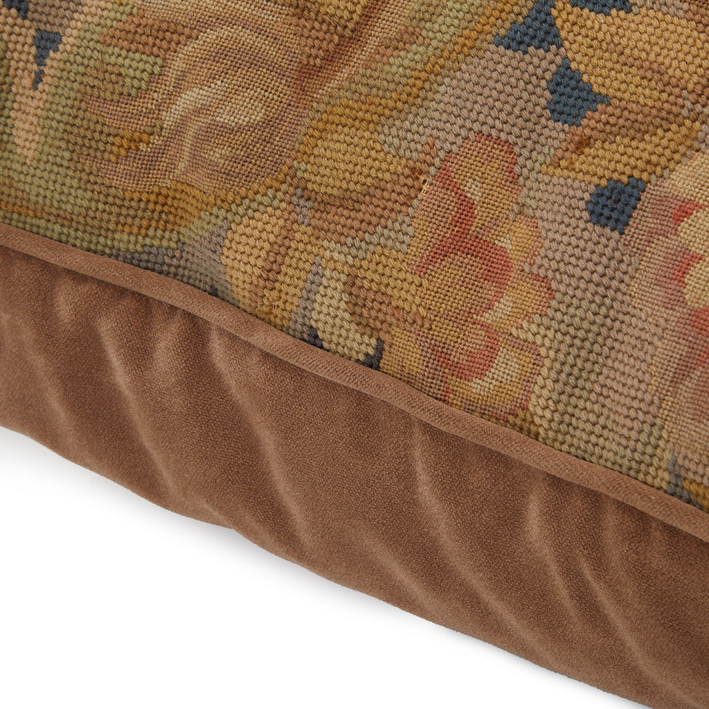 Large Earth Tones Needlepoint Floral Lion Pillow