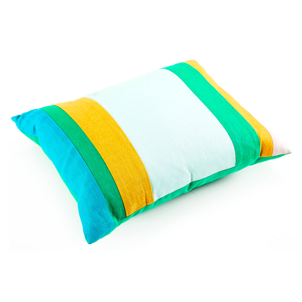 Blue, Green, & Yellow Striped Pillow